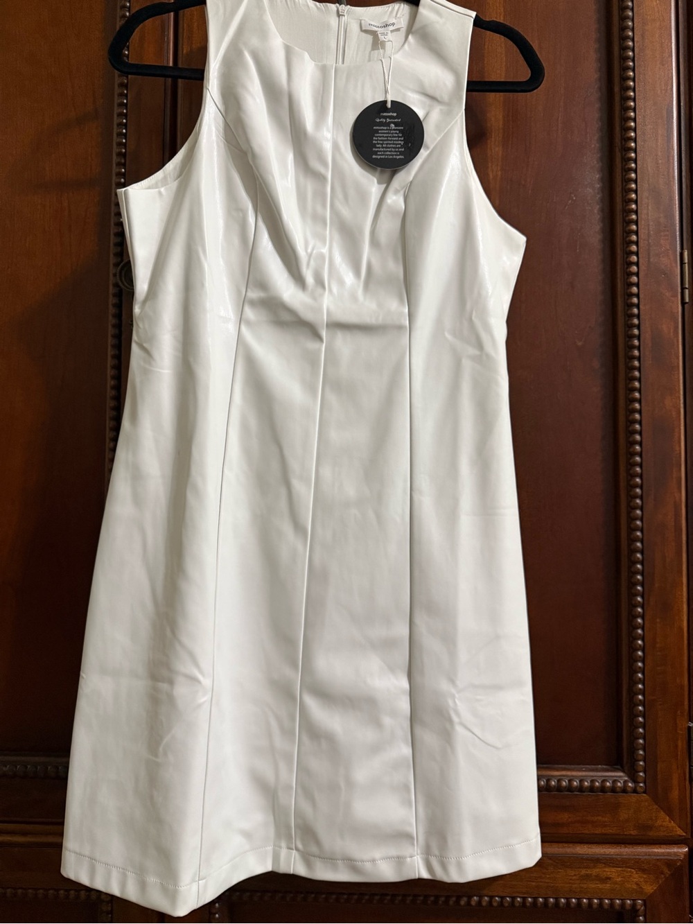 mittoshop White Vegan leather Sleeveless Mini Dress